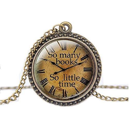 FM FM42 So Many Books So Little time Round Pendant Necklace with 26'' Rolo Chain (4 Styles)