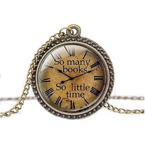 FM FM42 So Many Books So Little time Round Pendant Necklace with 26'' Rolo Chain (4 Styles)