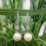 Dazzlingrock Collection 10K Gold 8 MM Each Round White Freshwater Pearls & Diamond Ladies Drop Earrings Dazzlingrock Collection 10K Gold 8 MM Each Round White Freshwater Pearls & Diamond Ladies Drop Earrings