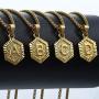Hermah Gold Plated Charm Pendant Box Link Necklace Initital Capital Letter A-Z Mens Womens Pendant Hexagon Charm 22inch