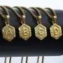 Hermah Gold Plated Charm Pendant Box Link Necklace Initital Capital Letter A-Z Mens Womens Pendant Hexagon Charm 22inch