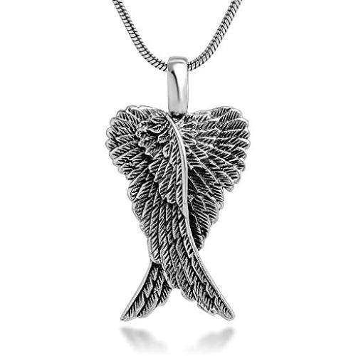 Sterling Silver 21 mm Detailed Angel Wings Charm Pendant Necklace with Snake Chain 18