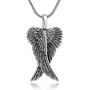 Sterling Silver 21 mm Detailed Angel Wings Charm Pendant Necklace with Snake Chain 18