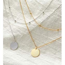 Layered Disc Pendant Choker Necklace for Women Girls 925 Sterling Silver 18K Gold Dainty Full Moon Circle Coin Collar Two-Double Chain Fashion Y Jewelry Gifts Box Birthday Wedding