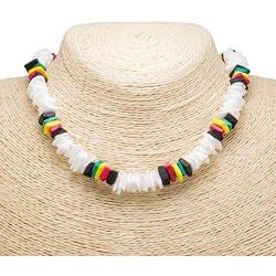 BlueRica Puka Chip Shells & Rasta Coconut Chips Necklace