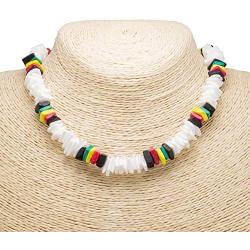 BlueRica Puka Chip Shells & Rasta Coconut Chips Necklace