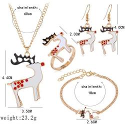 5 Pieces Christmas Jewelry Sets Santa Claus Christmas Tree Bells Elk Pendant Necklace Earrings Rings Bracelets Set Jingle Bell Dangle Earrings Xmas Tree Bracelet Gifts for X-Mas Holiday