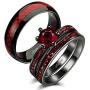 Gy Jewelry Two Rings His and Hers Wedding Ring Sets Couples Rings Womens 2PC Black Gold Filled Red Agate Cubic Zirconia Wedding Engagement Ring Bridal Sets & Mens Tungsten Carbide Wedding Band