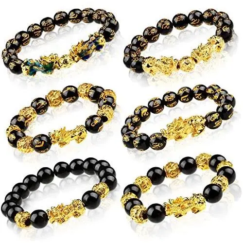 6 Pieces Chinese Feng Shui Bracelet 12 mm Feng Shui Black Obsidian Wealth Bracelet Adjustable Elastic Wealth Bracelet with Pi Xiu Pi Yao for Attracting Good Luck and Wealth 6 Pieces Chinese Feng Shui Bracelet 12 mm Feng Shui Black Obsidian Wealth Bracelet Adjustable Elastic Wealth Bracelet with Pi Xiu Pi Yao for Attracting Good Luck and Wealth