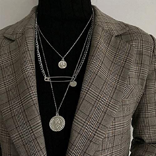 YERTTER Multi-Layered Paper Clip and Coin Pendant Necklace Boho Jewelry Set Layered Pendant Statement Chunky Chain Necklace for Women Man