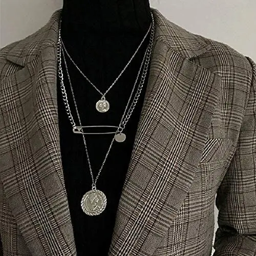 YERTTER Multi-Layered Paper Clip and Coin Pendant Necklace Boho Jewelry Set Layered Pendant Statement Chunky Chain Necklace for Women Man YERTTER Multi-Layered Paper Clip and Coin Pendant Necklace Boho Jewelry Set Layered Pendant Statement Chunky Chain Necklace for Women Man