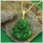 Real Simulated Green Jade Mens Women Luck Happy Green Jade Buddha Pendant Laughing Buddha Statue Gold Rope Chain Necklace Pendant Certified Grade A Jadeite Jade Hand Crafted, Jade Neckalce