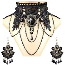 Aniwon Vintage Black Lace Skull Choker Necklace for Women Girls Halloween Decorations Party Accessory