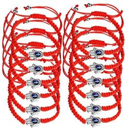 Reizteko 12pcs Lucky Hamsa Red String Line Kabbalah Bracelets Bracelet Bangle Braided String Cord and Rotating Evil Eye Hamsa Hand - Jewish Amulet Pendant Jewelry for Success and Protection Lucky