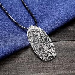 Coostuff Vintage Fingerprint Wood Pendant Vintage Long Necklaces for Women Handmade Women Jewelry