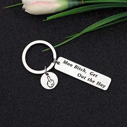 CYTING Funny Cow Gift Moo Bitch Get Out The Hay Cow Keychain Cow Jewelry Sarcastic Gift for Cow Lover Farmer