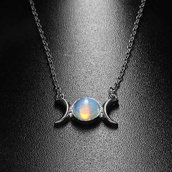 RUIZHEN Silver Triple Moon Goddess Symbol Opal Natural Stone Pendant Necklace