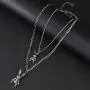 2 Pcs Heavy Gothic Grunge Rabbit Pendant Necklace & Bracelet Jewelry Set Statement Long Chain Punk Multilayer Steel Material Choker Necklace Rabbit Pendant Bracelet for Women Men E-Boy E-Girl