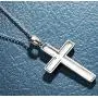 FANCIME White Gold Plated 925 Solid Sterling Silver High Polished Mens Big Large Cross Crucifix Pendant Long Necklace Fine Jewelry For Men Father Boyfriend, 20-INCH
