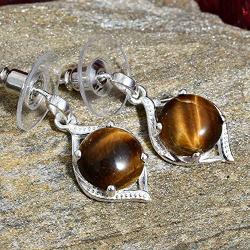 Shop LC Delivering Joy Round Tigers Eye Drop Solitaire Earrings 925 Sterling Silver Costume Stylish Prom Jewelry for Women Mothers Day Gifts