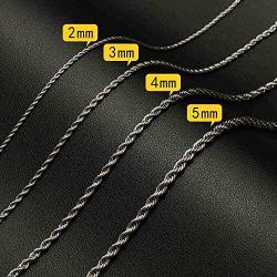 AdiyZ Rope Chain Necklace,2mm 3mm 4mm 5mm Stainless Steel Mens Wowens Twist Chains Jewelry, Silver,Gold Plated,Black Color