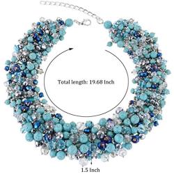 HAHA&TOTO Luxury Full Crystal Beaded Necklace for Women 2-Layers Knitting Fashion Statement Choker Necklace by Handmade Party Prom Jewelry 7 Colors