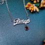 QeenseKc Name Necklace Personalized Necklace with Red Birthstone Script Initial Customized Stainless Steel Jewelry for Women Sturdy Cuban Link Chain
