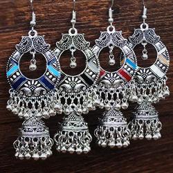 MANLOUFUSHI Vintage Silver Alloy Bells Beads Tassel Statement Earrings for Women Turkish Tribal Gypsy Indian Jewelry Party (Style 1)