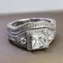 wedding ring set Two Rings His Hers Couples Matching Rings Womens 2pc White Gold Filled Square CZ Wedding Engagement Ring Bridal Sets & Mens Titanium Wedding Band