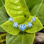 Honolulu Jewelry Company Sterling Silver Five Plumeria Flower Necklace with Simulated Blue Opal