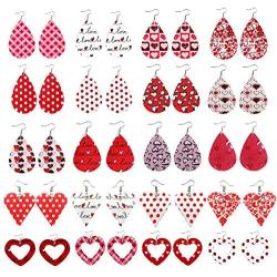 LANTAI 16-20 Pairs Faux Leather Earrings Egg Rabbit Flower Heart lip Leather Earrings Drop Dangle Earrings for Women Girls Holiday Earrings