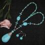 HSQYJ Bohemia Blue Turquoise Pendant Long Beaded Necklace Earring Set with Round Turquoise Bead Drop Dangle Earrings Set for Women Vintage Ethnic Pendant Jewelry…