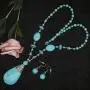 HSQYJ Bohemia Blue Turquoise Pendant Long Beaded Necklace Earring Set with Round Turquoise Bead Drop Dangle Earrings Set for Women Vintage Ethnic Pendant Jewelry…