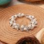 EVER FAITH Bridal Silver-Tone Simulated Pearl Flower Leaf Clear Austrian Crystal Bracelet
