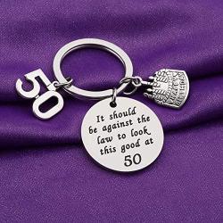 PENQI Funny 40th 50th 60 th Birthday Gifts It Should be Against The Law to Look This Good at 40/50/60 Happy Birthday Keychain for Women Men