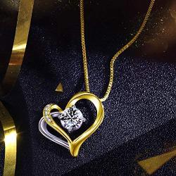 Heart Necklace - 5A Cubic Zirconia Layered Necklace 14k Yellow Gold and White Gold Plated - Heart Pendant Necklace - Jewelry Gifts Necklaces for women