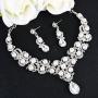 EVER FAITH Austrian Crystal Simulated Pearl Bridal Teardrop Necklace Earrings Set Clear Silver-Tone