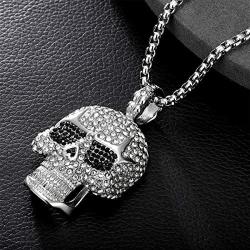 ROWIN&CO Iced Out Hip hop Bling Skull Pendant Necklaces Men Cz Diamond Personalized Punk Jewelry Birthday Gifts to Best Love Husband/Boyfriend, with 28'' Chain