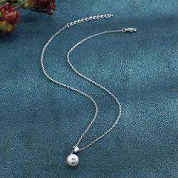 Olbye Pearl Pendant Necklace Silver Drop Necklace Choker Unique Necklace Jewelry for Women and Girls (Silver)