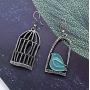 YINLIN Fashion Antique Lovely Asymmetric Birdcage Dangle Earring Enamel Bird In Cage Animal Jewelry