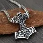 Viking Thor`s Hammer Hand Carved 7 Skull Head Pendant Antique Silver Metal Chain Rune Viking Thor`s Hammer Hand Carved 7 Skull Head Pendant Antique Silver Metal Chain Rune