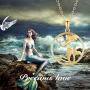 SISGEM Solid 14K Gold Mermaid Pendant Necklace Fairytale Mermaid Pearl Necklace for Women Girls Dainty Jewelry Gifts for Her, 16-18