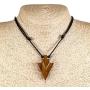 BlueRica Hand Carved Wood Arrowhead Pendant on Adjustable Black Rope Cord Necklace