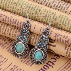 YAZILIND Ethnic Tibetan Alloy Oval Resin Drop Dangle Earrings for Women