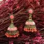 idealway 4-6 Pairs Indian Jhumka Jhumki Drop Dangle Earrings for Women Mexico Gypsy Enamel Earrings Ethnic Style Golden Ball Pendant Earrings Female