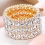 EVER FAITH Womens Round Shaped Austrian Crystal Wedding 3 Layers Luxury Elastic Stretch Bracelet