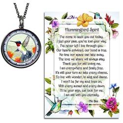 Lola Bella Gifts and Spirit Lala Hummingbird Humming Bird Spirit Necklace with backside ''Our Love Never Dies'' Poem Card Grief Sympathy Gift