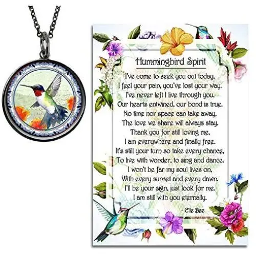 Lola Bella Gifts and Spirit Lala Hummingbird Humming Bird Spirit Necklace with backside ''Our Love Never Dies'' Poem Card Grief Sympathy Gift Lola Bella Gifts and Spirit Lala Hummingbird Humming Bird Spirit Necklace with backside ''Our Love Never Dies'' Poem Card Grief Sympathy Gift