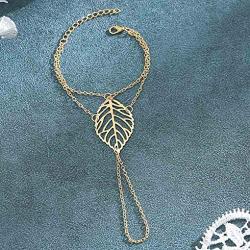 Olbye Leaf Finger Ring Bracelet Gold Slave Bracelet Dainty Hand Chain Everyday Jewelry for Women and Teen Girls