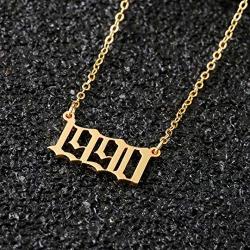 M MOOHAM Birth Year Necklace for Women, 18K Gold Plated Old English Birth Year Number Pendant Necklace Jewelry Gifts for Women Birthday Anniversary, 1970-2021